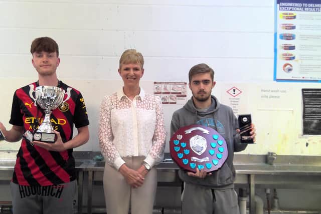 Barbara Gorecki (centre) with the Graham Godwin award winner Cameron Clark (right) and Lee Jefferies, winner of the David Seeley Award
