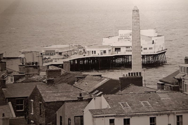 North Pier and the Cenotaph viewed across the rooftops in 1986