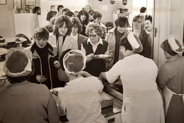 Parents queuing up here at a Blackpool school to sample what was on the menu in March 1981