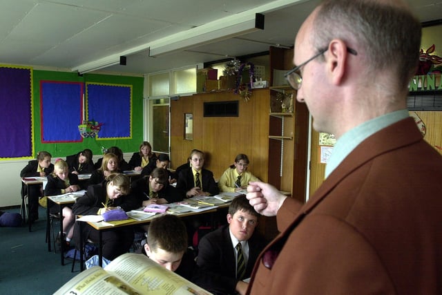 Eddie Graves teaches a class at Lytham St Annes High School in 2002