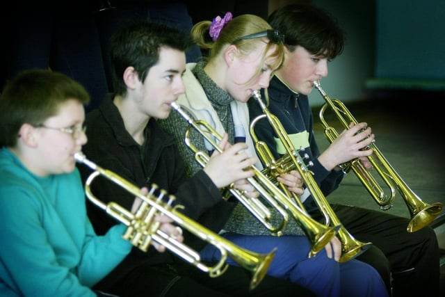 Easter School - The Band rehearsal. L-R Adam Connolly, Robert Lea, Roxamme Thompson and Chris Green, 2001