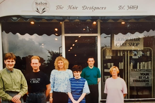 Salon 142 staff in 1991 - Stephen Harrison, Jon Fallows, Carol Matthews, Jennifer Jones, Gerard Irish and Bernadette Shelmerdine