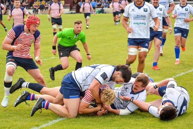 Cam Smith scores Lancashire's first try against Yorkshire Photo: Andy Sowden