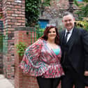 Jodie Prenger with Tony Maudsley as she will be joining the cast of ITV soap Coronation Street to play cruise performer Glenda, the sister of Corrie undertaker George Shuttleworth, played by Tony Maudsley