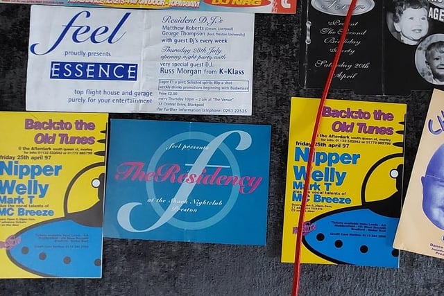 The white and blue one, top left, advertised the opening night of The Venue - it was £2 to get in