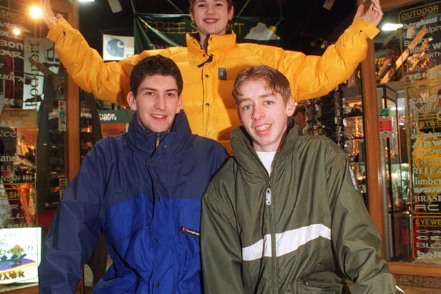 Pictured at  Free Spirit, Park Lane, Meadowhall,  in 1997 are prizes  in the store's competition. Wearing the clothes are, assistants Ian Stacey and Mark.