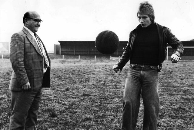 Billy Ronson was a midfielder for Blackpool and is the son of Percy Ronson, one of Fleetwood Town's most influential players. They are pictured in 1977 at what was a deserted and derelict Fleetwood Ground at Highbury Stadium