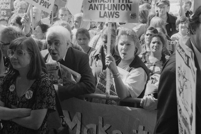 Demonstration in support of a proposed 4.26 pound per hour minimum wage during the Trades Union Congress conference in Blackpool, 1996