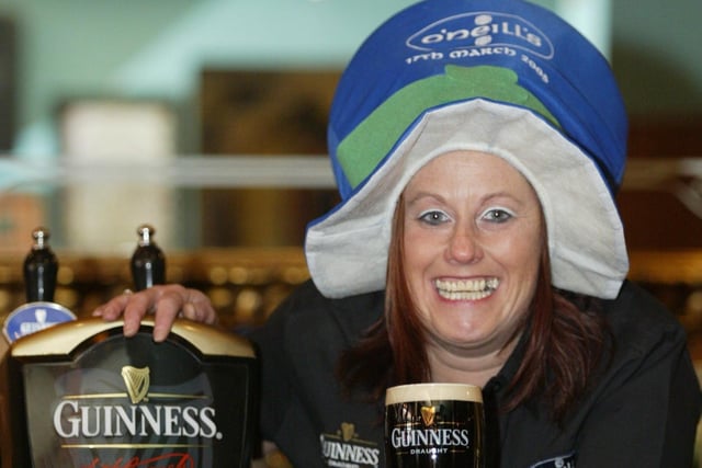 Guinness and an enormous shamrock hat as staff at O'Neill's prepare for St Patrick's Day in 2007