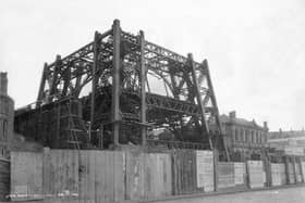 The first section few sections of Blackpool Tower were in place in this 1893 photo. It's foundation stone had been laid and construction was well-underway. Its familiar design was modelled on Eiffel Tower. The Mayor of Blackpool John Bickerstaffe had been to Paris and was so impressed he commissioned its construction