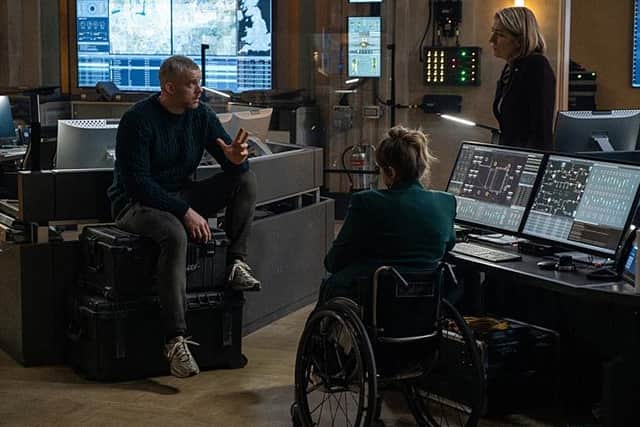 Barclay Pierre-Dupont (Russell Tovey) with the team at UNIT, including Mrs Bingham (Ruth Madeley, centre) and Kate Lethbridge-Stewart (Jemma Redgrave, right) in the new Doctor Who spin-off The War Between the Land and the Sea (Picture: BBC Studios/Bad Wolf/Samuel Dore)
