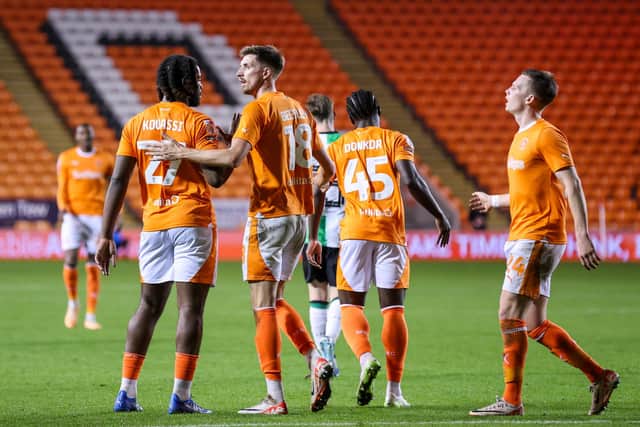 Kylian Kouassi scored a hat-trick in Blackpool's victory over Liverpool U21s (Photographer Alex Dodd/CameraSport)