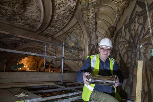 A time capsule has been hidden inside Blackpool Tower after signatures dating back more than 100 years were uncovered on the Circus ceiling during renovations