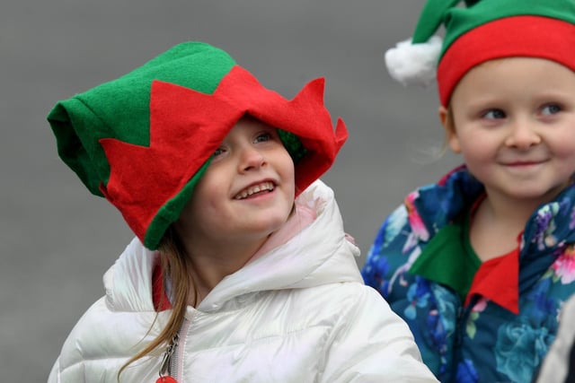 These two have really got into the spirit of the elf run at Chaucer School, Fleetwood Photo Neil Cross;