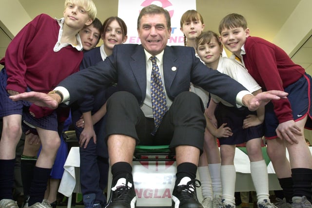 Chairman of Sport England and TV football pundit Trevor Brooking visited Palatine School in Blackpool to put his seal of approval to their new sports centre. Trevor prepares to put his boot into concrete, watched by (not in order): Kyle Barrow, Graeme King, Steven Moseley, Dominique Phillips, Lucy Holmes and Jodie Collins