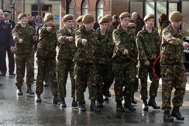 Cadets in the Remembrance Day parade from St Thomas' Church, on their way to the wreath-laying in Garstang in 2010