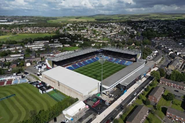 An aerial view of Turf Moor stadium before the Premier League match between Burnley FC and Manchester City  on August 11, 2023 in Burnley, England. (Photo by Michael Regan/Getty Images)