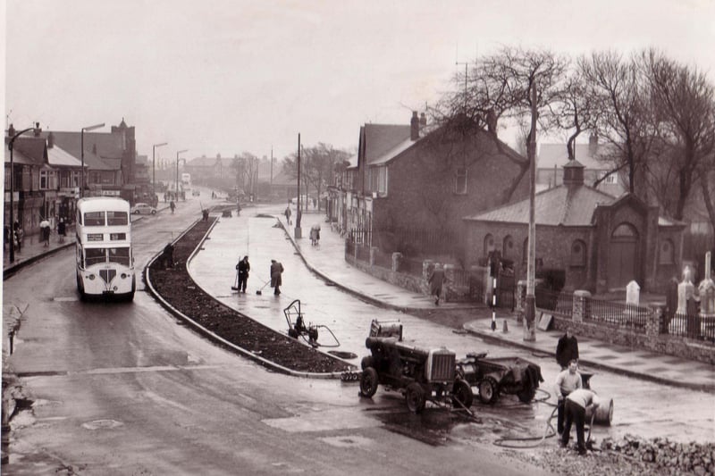 Westcliffe Drive looking towards the junction with Talbot Road and Layton Road. The bus is on the wrong side of the road because of road works.
The Jewish cemetery is on the right