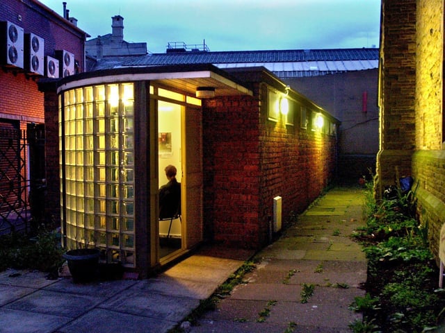The bleaker side of Blackpool at night. This was the Streetlife night shelter next to St John's Church in 2001 - a lifeline for those who needed it most