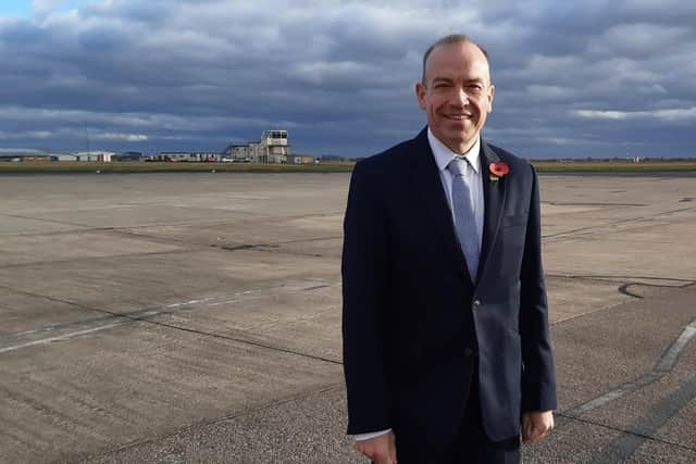 Secretary of State for Northern Ireland Chris Heaton-Harris at Blackpool Airport