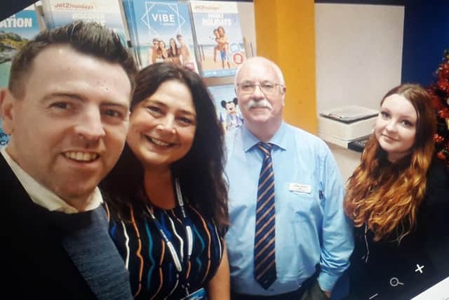 Hays Travel in Cleveleys has relocated to new premises across the road - pictured are (from left): Mark Vaughan, Louise Shepherd (branch manager), Paul Wood and Katie Rawcliffe