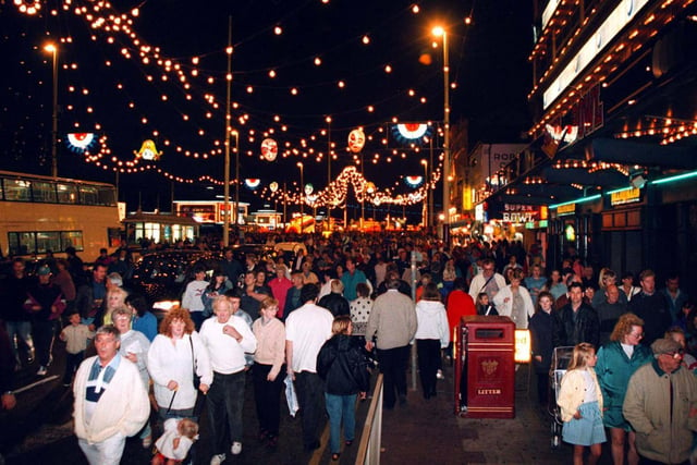 A scene on Blackpool seafront during the Illuminations in 1996