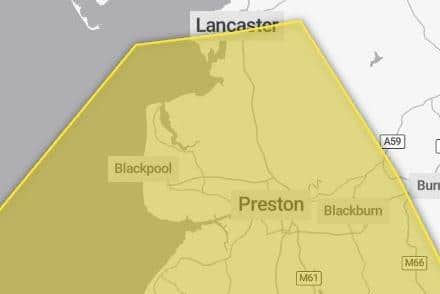 The yellow thunderstorm warning covered most of Lancashire except from Burnley and Bacup (Credit: Met Office)