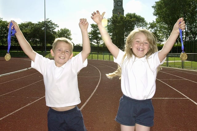 Blackpool Youth Sports Primary Schools road races at Stanley Park. Aaron Barker and Kirsty Williams (who were both aged eight) of Mereside Primary School with their medals.