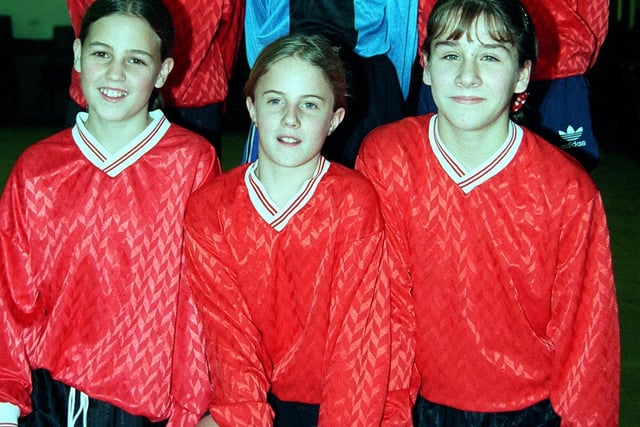 The Yewlands 5-aside girls football the in 1998 team, back row from left Laura Naylor,Samantha Brown and Kayleigh Gerrietty . FRont row from  left..Amy cardwell,Jodie Bingham and Lauren Abakanowicz.