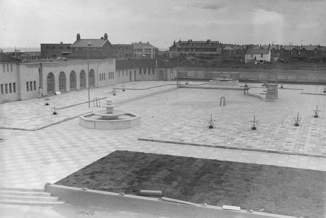 The outdoor bathing pool  and paddling pool area nearing completion at Squires Gate Holiday Camp in the late 1930s. Lord Derby opened the new extensions and attractions at the camp on 8th July 1939