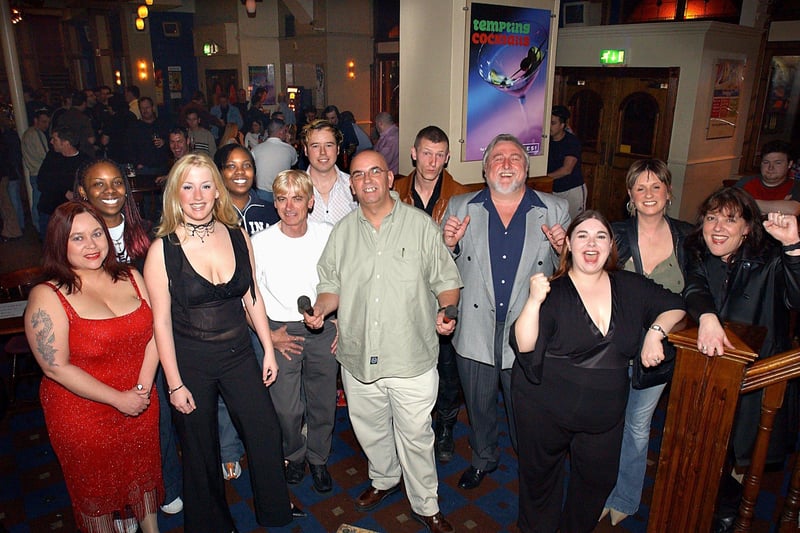 Star Search Karaoke Contest (Blackpool final) at Yates in 2003. From left, Suzie Bean, Fiona Merrifield, Sarah Jones, Felina Merrifield, Tommy Russell, Chris Farrell, Keith Jones (DJ), Matt Neil, Terry Beswick, Karen Pettitt and Lisa Jones.