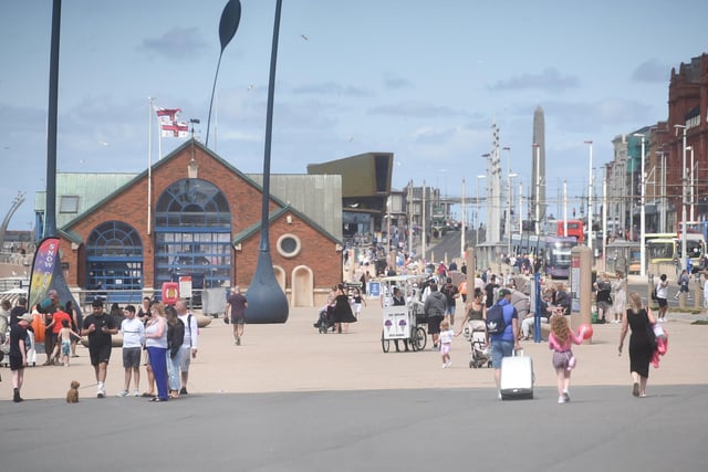 Scenes as people walk along the promenade past the RNLI centre in Blackpool