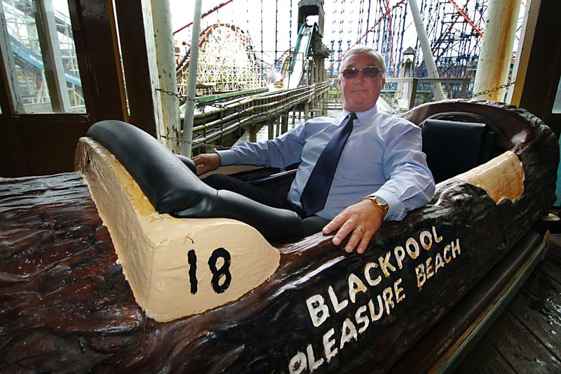 Blackpool Pleasure Beach Operations Manager in one of the Log Flume boats, which were sold when the ride closed in 2007