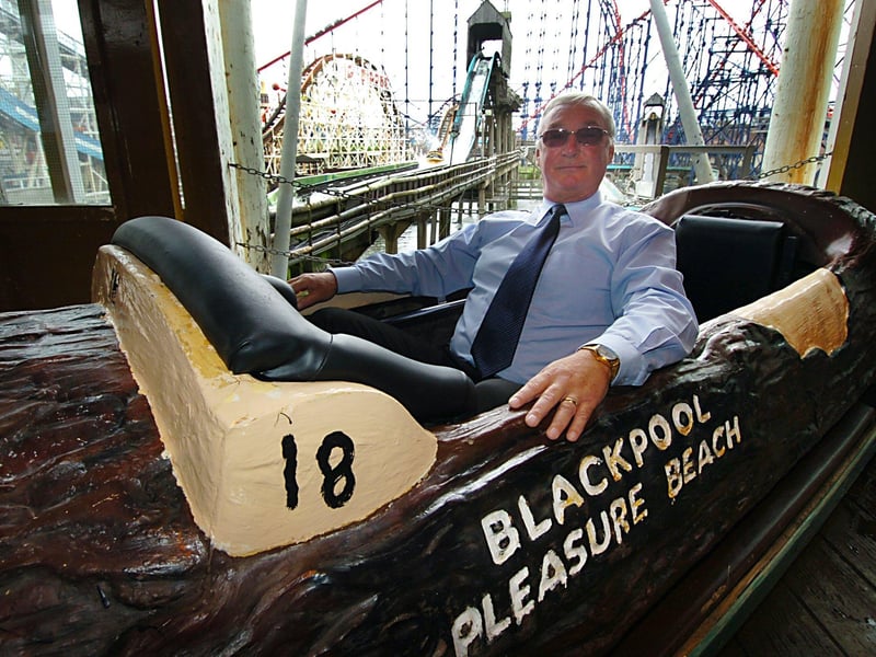 Blackpool Pleasure Beach Operations Manager in one of the Log Flume boats, which were sold when the ride closed in 2007