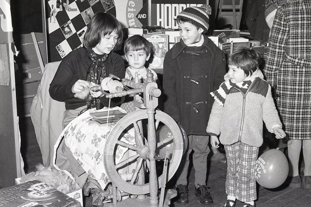 Artists, craftsmen and collectors from all over the Fylde coast joined forces in 1977 for a bumper weekend hobbies exhibition at Lytham's Lowther Pavilion. Large crowds turned up on both days. Pictured above, a spinner shows her craft to interested children