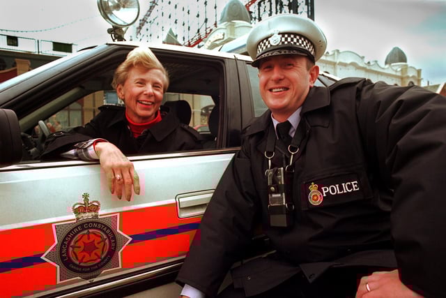 Carole Little who was a serving officer with the San Diego Police Department, chatting to her Blackpool colleague PC Mark Greaves. Carole is one of 35 American officers visiting the country as guests of the International Police Association.