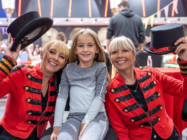 Young carer Sophia Hall with circus performers Lynne Mulley and Andrea O'Brien at the Blackpool Tower event.