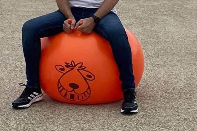 David Kay during his epic space hopper challenge in Blackpool in August 2021