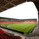 BLACKPOOL, ENGLAND - JULY 27: A general view inside the stadium prior to the Pre-Season Friendly match between Blackpool and Burnley at Bloomfield Road on July 27, 2021 in Blackpool, England. (Photo by Lewis Storey/Getty Images)