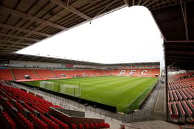 BLACKPOOL, ENGLAND - JULY 27: A general view inside the stadium prior to the Pre-Season Friendly match between Blackpool and Burnley at Bloomfield Road on July 27, 2021 in Blackpool, England. (Photo by Lewis Storey/Getty Images)