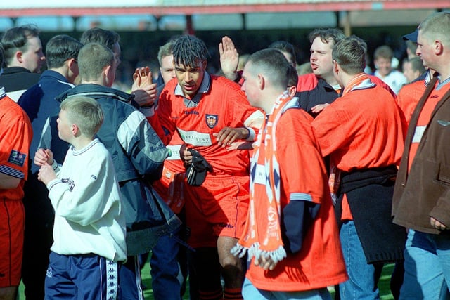 On his last home game before leaving Blackpool FC in 1998, striker Andy Preece was given a great send-off by the fans.