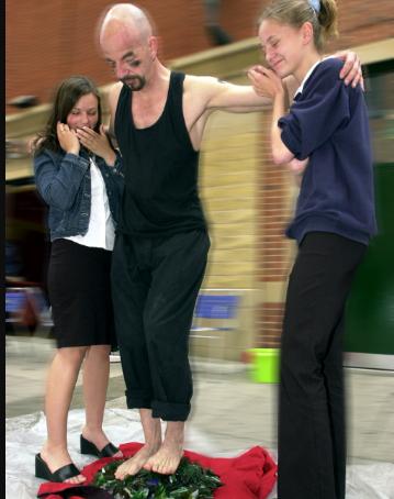 The fantastic Mr Bob walking on glass in July of 2002.