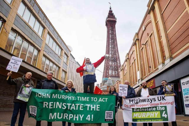 Unite members stage their protest at Blackpool