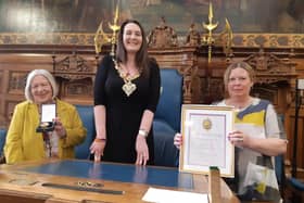 Nancy Callow (right) at the Blackpool Medal Ceremony with her mother Coun Maxine Callow (left) and former Mayor Coun Amy Cross