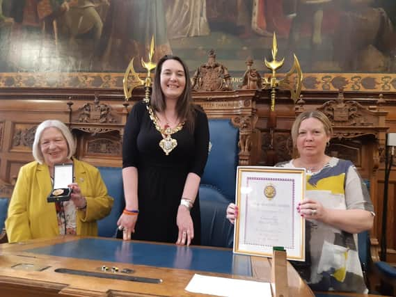 Nancy Callow (right) at the Blackpool Medal Ceremony with her mother Coun Maxine Callow (left) and former Mayor Coun Amy Cross