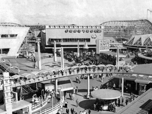 Blackpool Pleasure Beach Fun House in the centre of this picture. Kathleen Hazlewood remembered being able to pay to go on each ride so you could spend as long as you liked in there. "The big wooden slides were fantastic!"