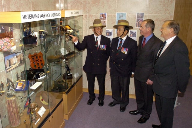 Pictured by the Gurkha Display, in the Veterans Agency at Norcross are from left, Csgt. Retd. Dil Gurung, Capt. Retd. Man Gurung, Dr Paul Kitchen (Veterans Agency Medical Director) and Major Jim Houldsworth (retired Army Major, representing Blackpool and the Fylde Ex-Service Liaison Committee) 2006