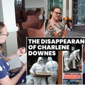 Left: Lucinda Herbert interviewing for the documentary. Right: Lucinda walking down Talbot Road with Karen Downes. Inset: Still from The Disappearance Of Charlene Downes documentary for Shots TV.