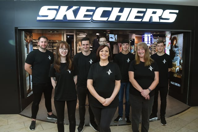 The new Skechers store in the Houndshill shopping centre is officially opened by Store Manager's  Sharon Henry