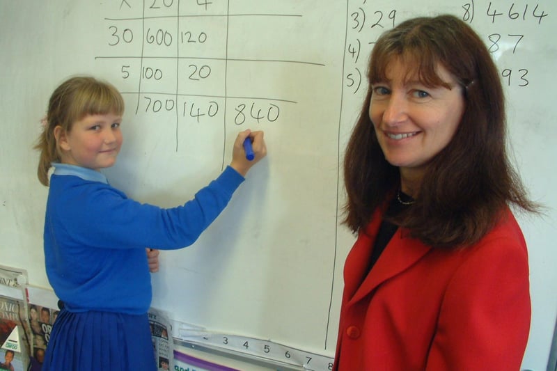 Leanna Hartley with class teacher Hazel Gilmartin at St Mary's RC Primary School, 2005